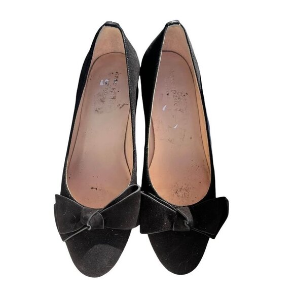 KATE SPADE Pauline Black Suede Slip On Bow Heels - Picture 1 of 7